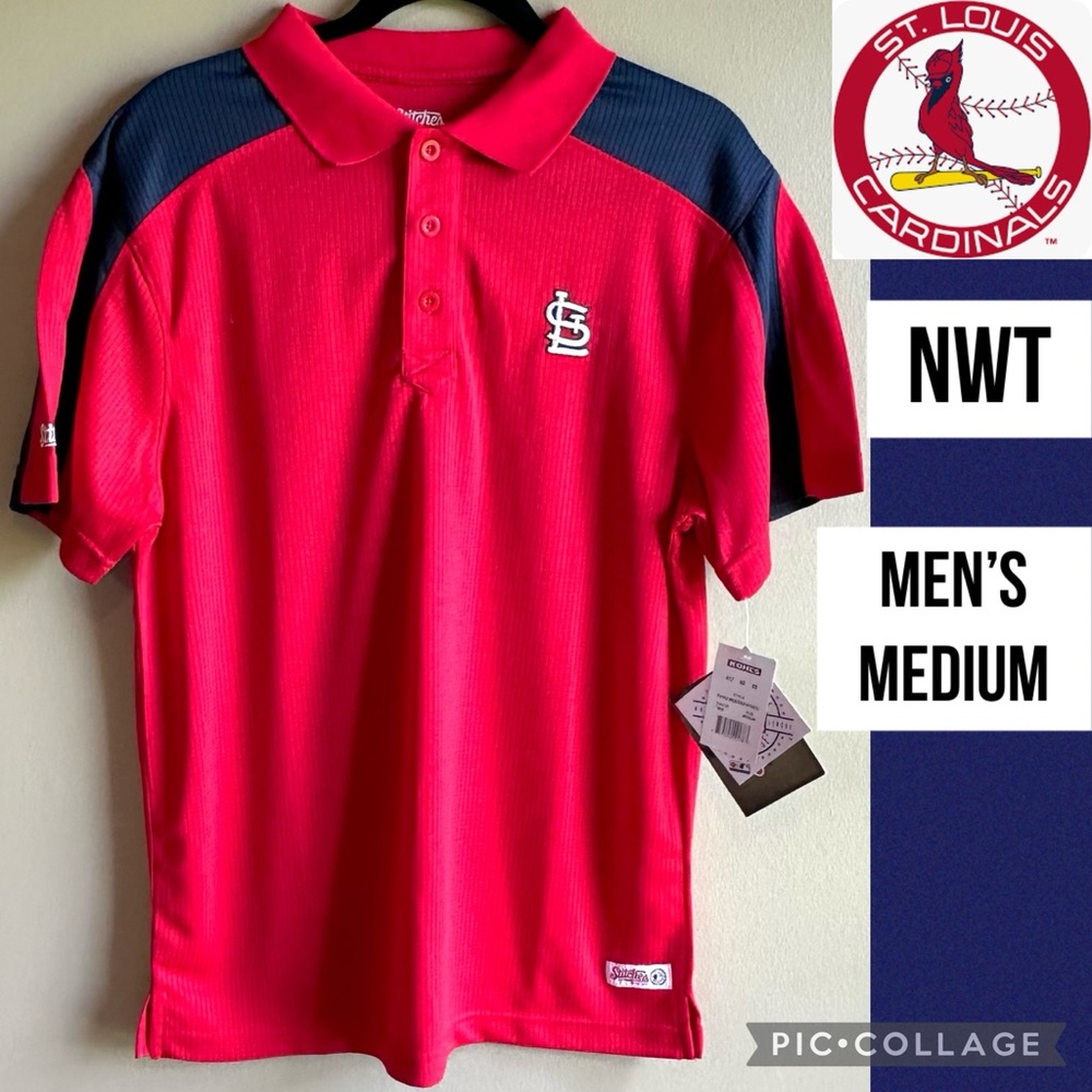 NWT Stitches Mens Polo St. Louis Cardinals Red Short Sleeve Shirt MLB Baseball M